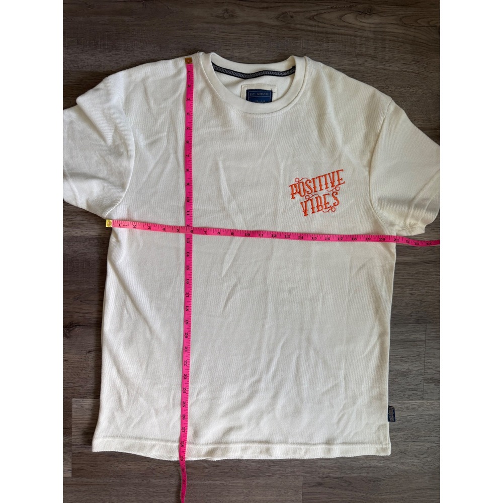 Brooklyn's Best Mens Positive Vibes Embroidered T-Shirt Cream Textured Size M - Picture 10 of 10